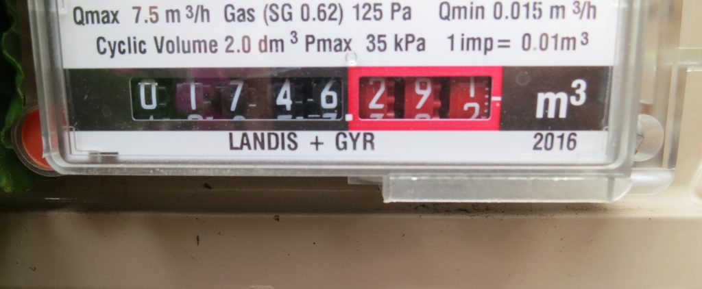 Close up view of a gas meter