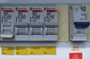 Circuit breakers on a switchboard