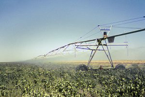 Travelling irrigator on farm field